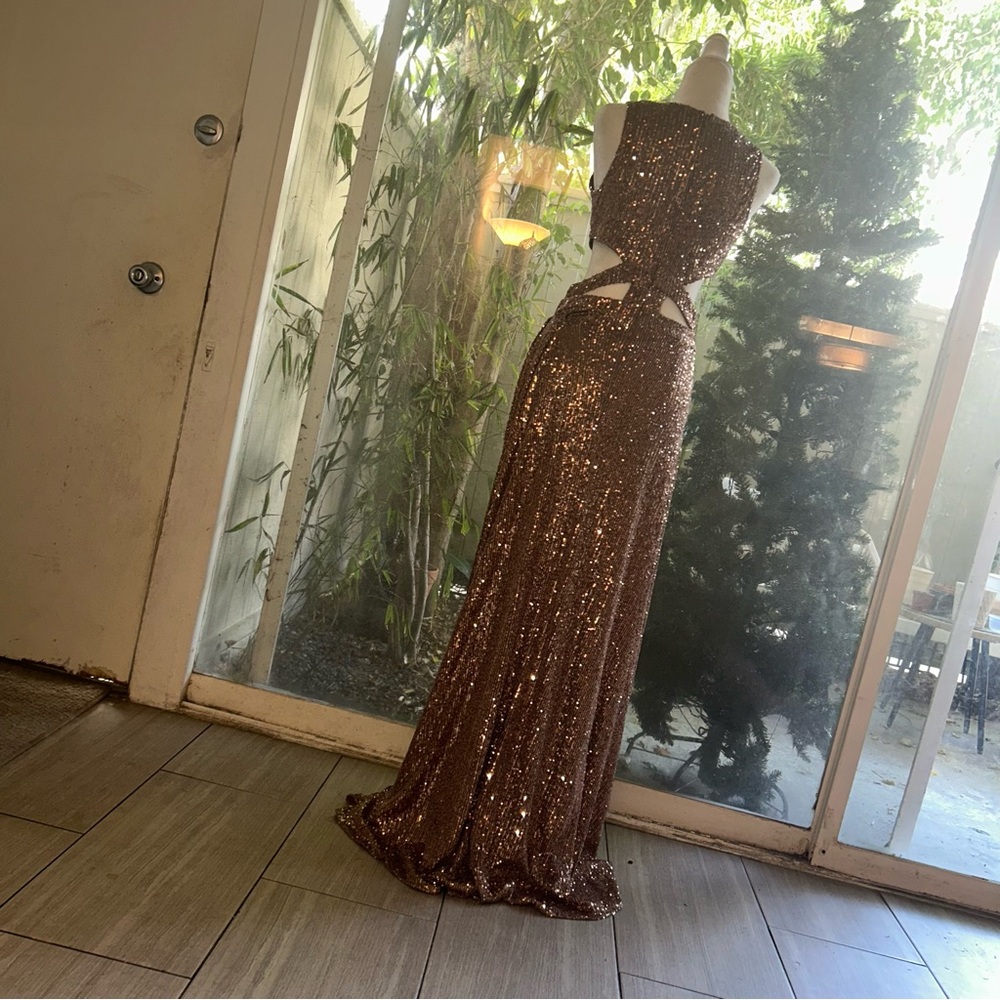 Fashion Nova Bronze Sequin Maxi Dress - Picture 8 of 12